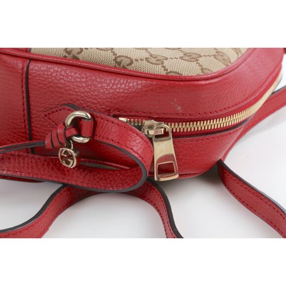 Gucci GG Red Beige Leather Canvas Bree Small Messenger Crossbody Bag Purse Italy - Picture 4 of 16